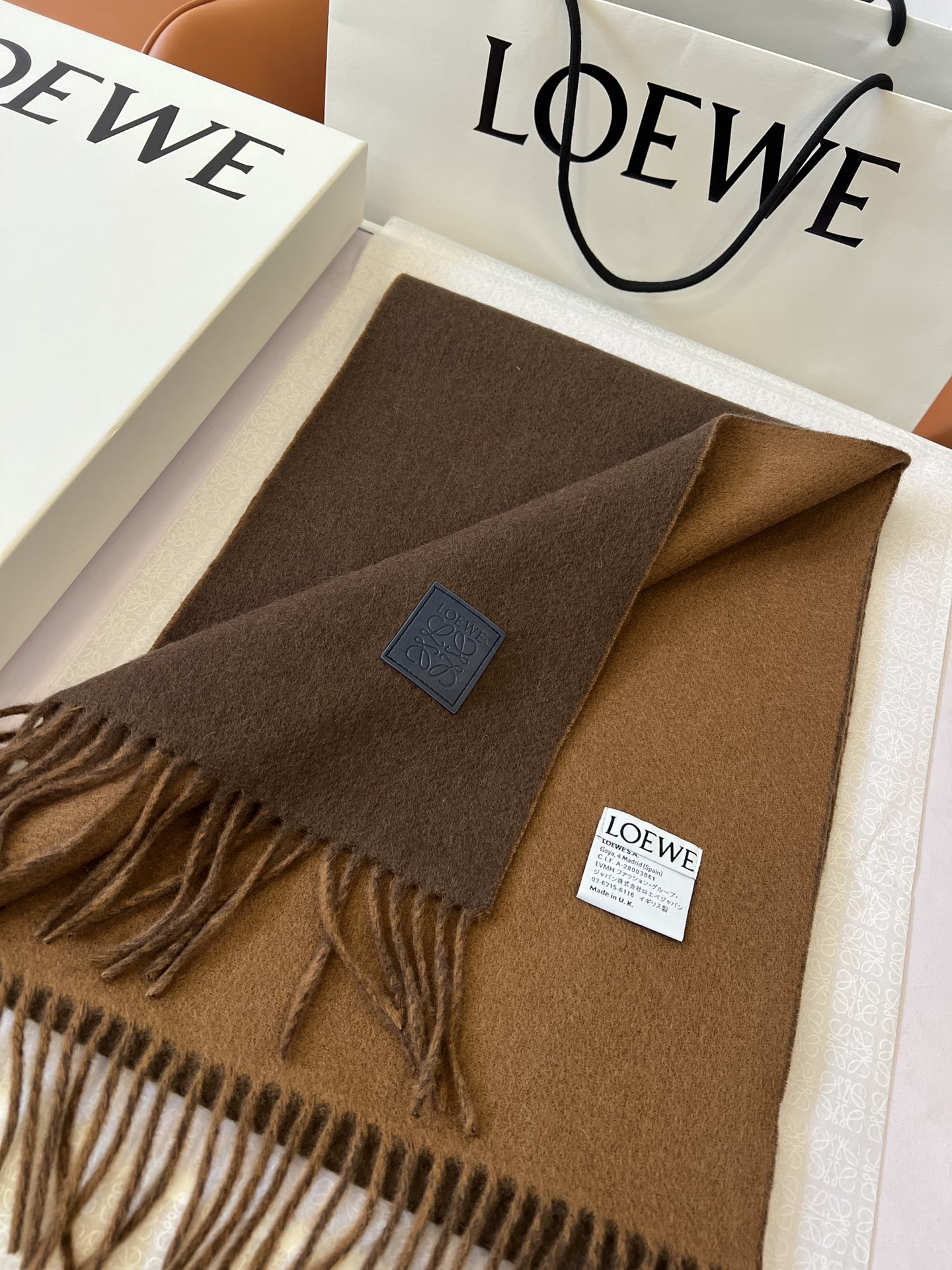 [Loewe Scarves]Color 15 (blue leather) Loewe popular double-sided scarf 90 woo