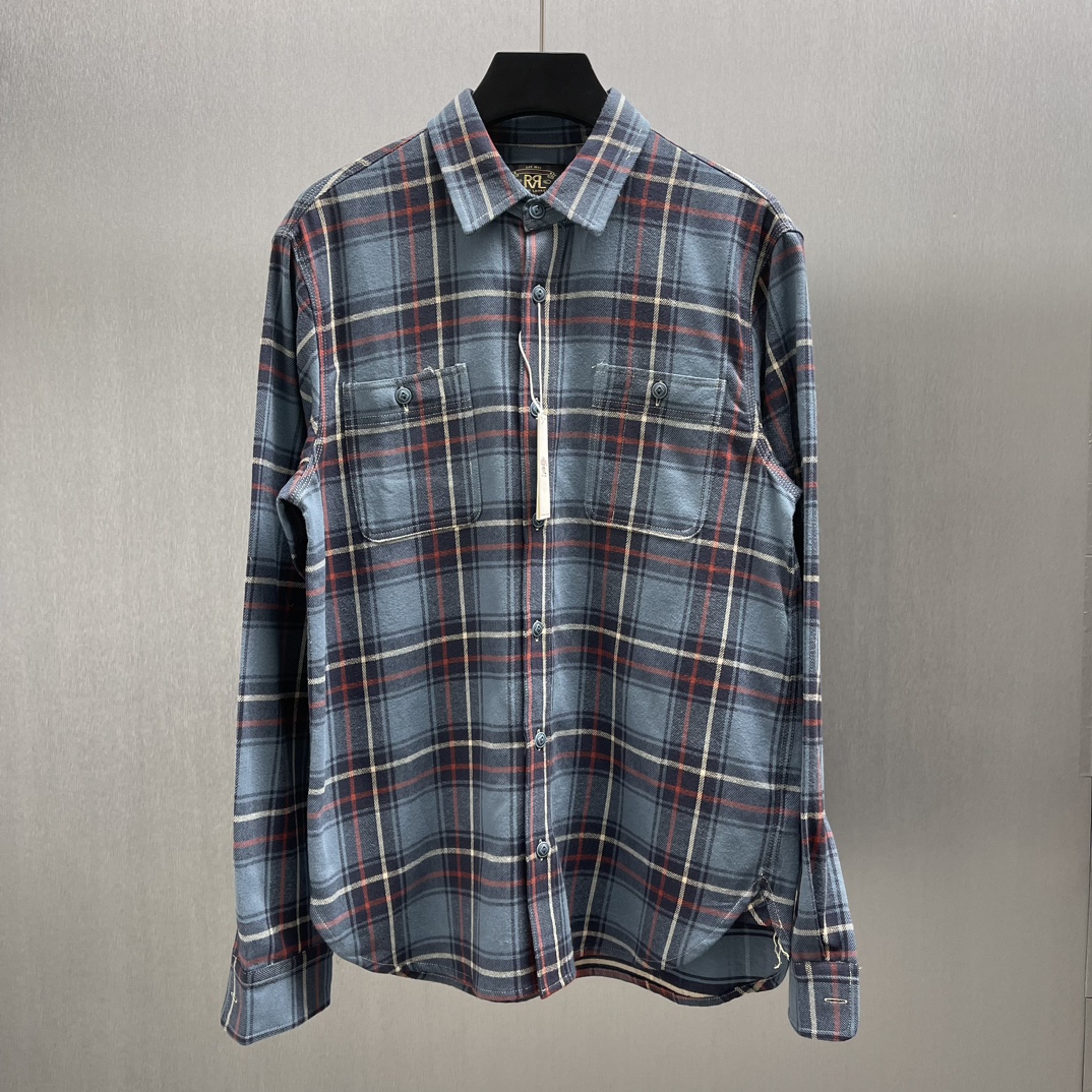 🧧Double RL Camisa de trabajo de algodón de sarga a cuadros. Tallas: S-XL. Esta camisa de trabajo está confeccionada en…
