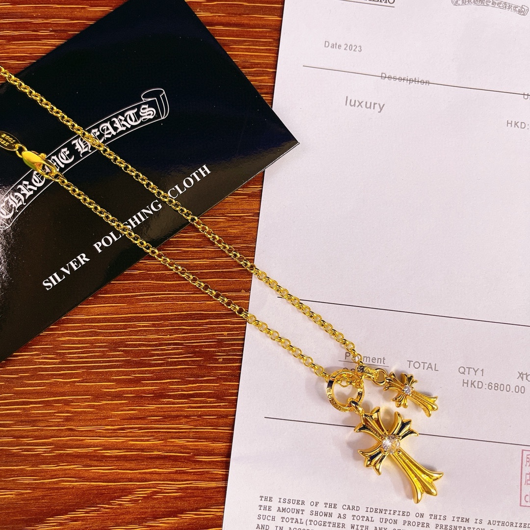 NO:112429,Croxin counter hits, direct sales price of the manufacturer, original one to one replica of the same style as men and women, Croxin gold necklace, jewelry boutique, chrome hearts, necklace, gold19860909克罗心专柜爆款 厂家直销价 原版一比一复刻 男女同款 克罗心黄金色项链,饰品精品,chrome hearts,necklace,gold,Jewelry