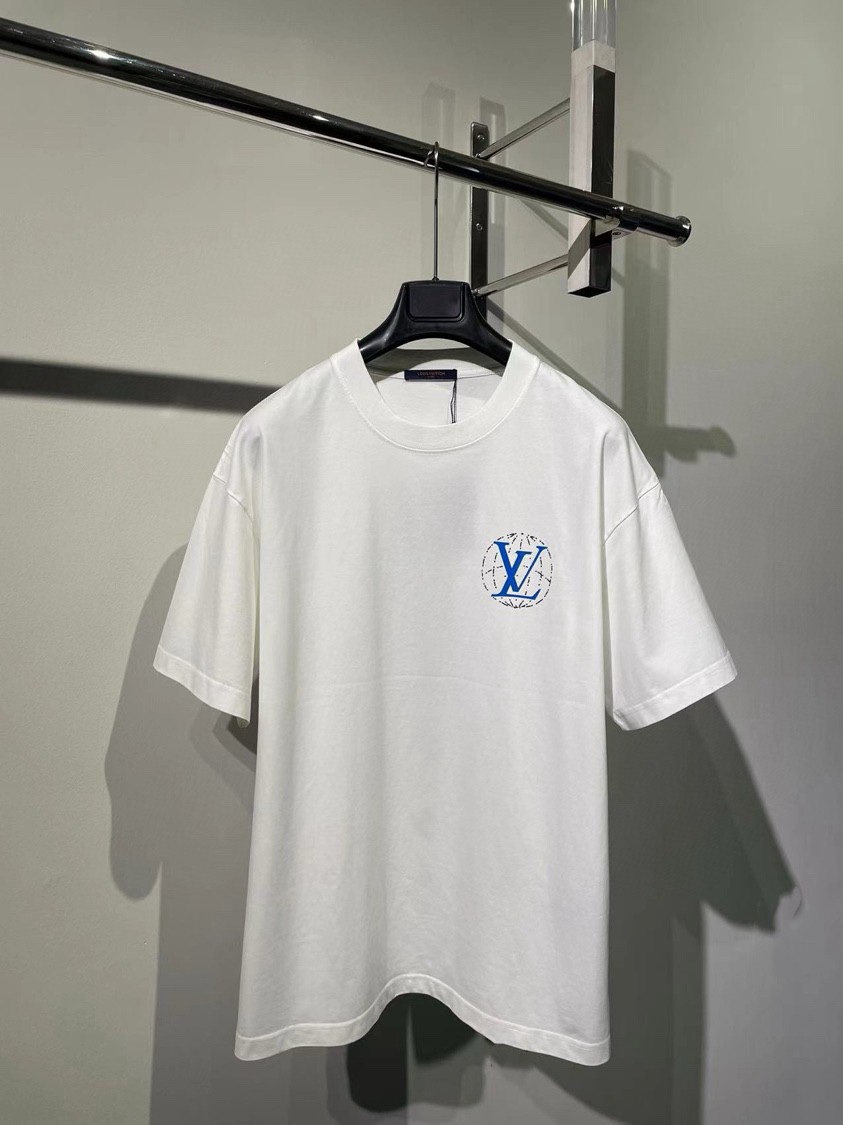 Louis Vuitton Designer
 Clothing T-Shirt Blue White Printing Unisex Cotton Spring/Summer Collection