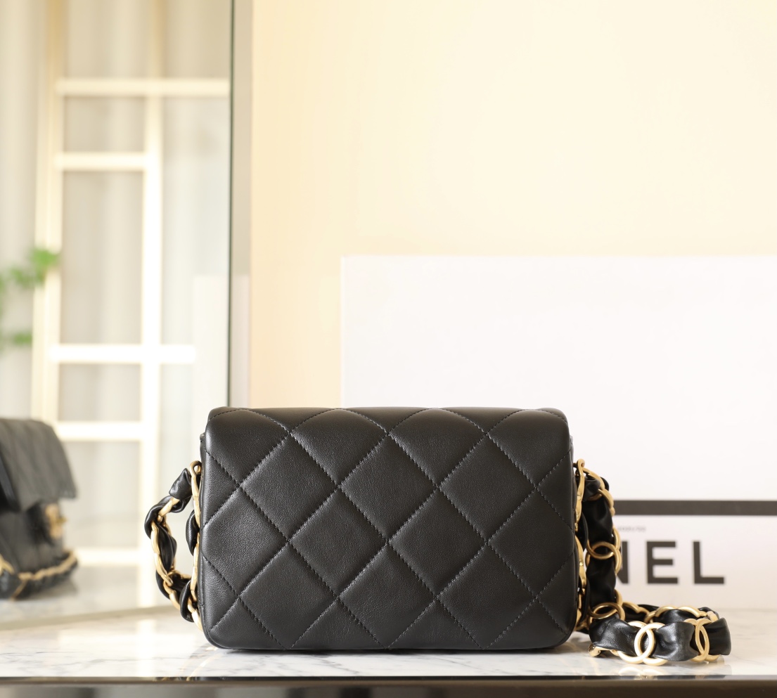 Double C Chunky Chain Flap Bag (Medium) ♥ Black - Bag 7