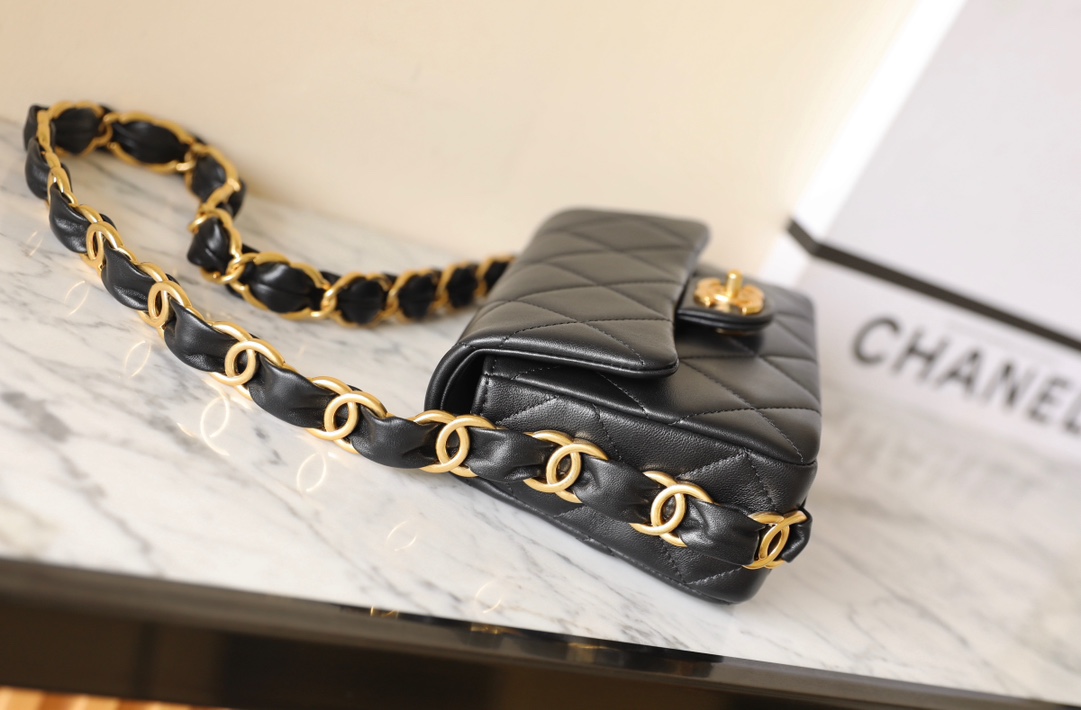 Double C Chunky Chain Flap Bag (Medium) ♥ Black - Bag 5