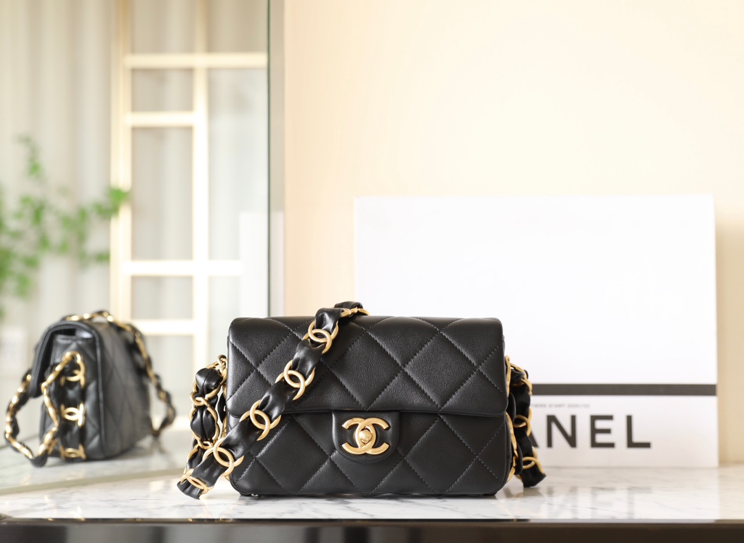 Double C Chunky Chain Flap Bag (Medium) ♥ Black - Bag