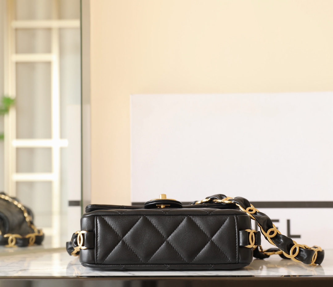 Double C Chunky Chain Flap Bag (Medium) ♥ Black - Bag 6