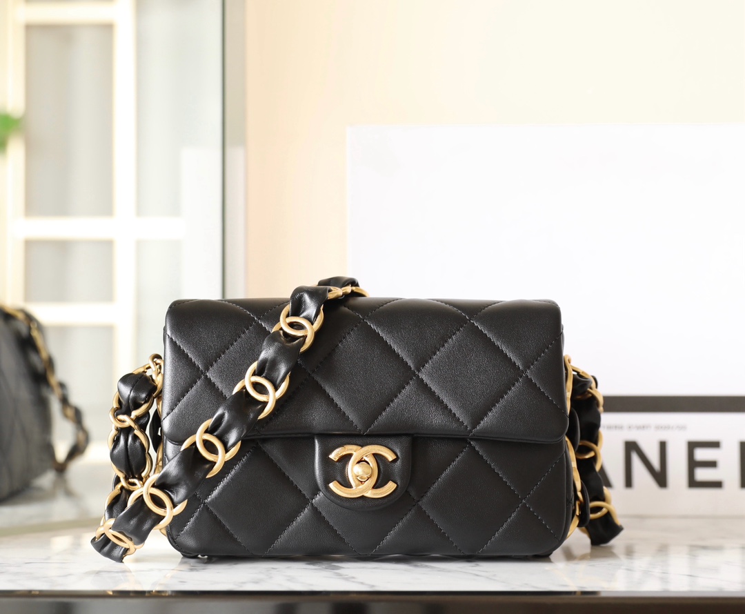 Double C Chunky Chain Flap Bag (Medium) ♥ Black - Bag 3