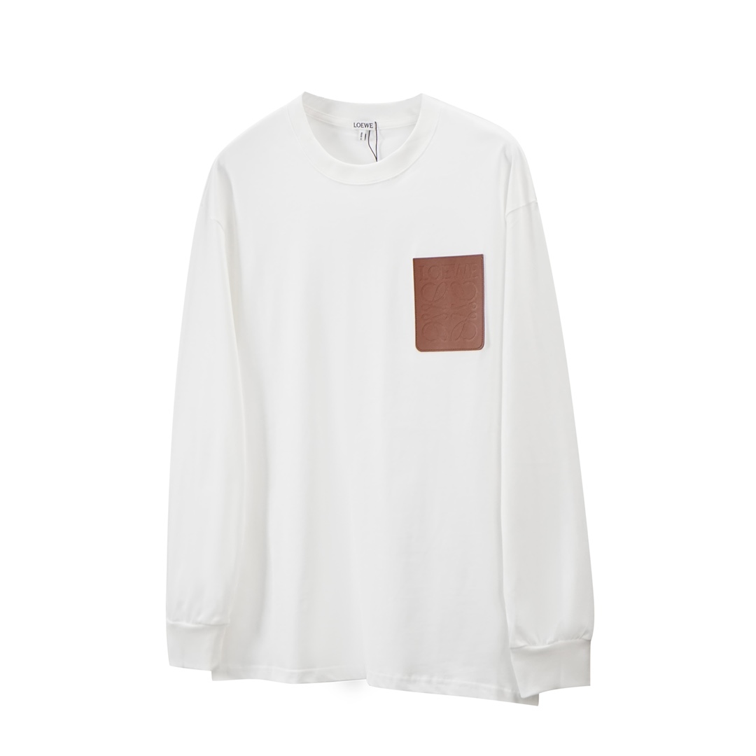 P120 "w14" LOEWE/罗意威 24FW nueva temporada otoño-invierno, camiseta de manga larga con bolsillo y etiqueta de piel. Tela…