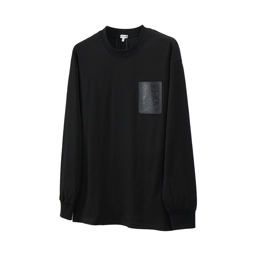 P120 LOEWE/罗意威 24FW nueva temporada otoño-invierno, camiseta de manga larga con bolsillo y etiqueta de piel. …