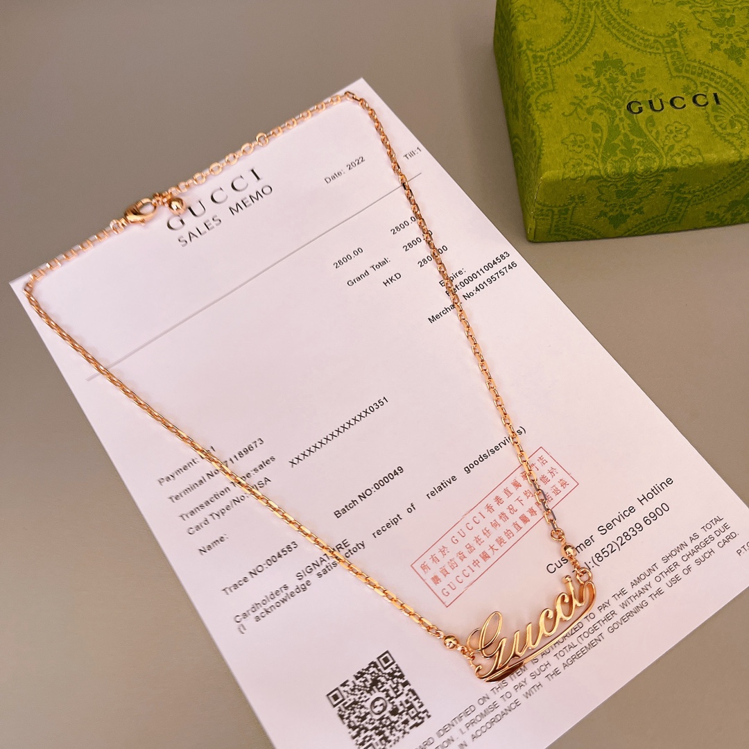 NO:555438,GUCCI Gucci rose gold necklace with handwritten Gucci logo, boutique jewelry, gucci, gucci, necklace19860909GUCCI古驰饰手写体Gucci标识玫瑰金项链,饰品精品,gucci,gucci,necklace,Jewelry