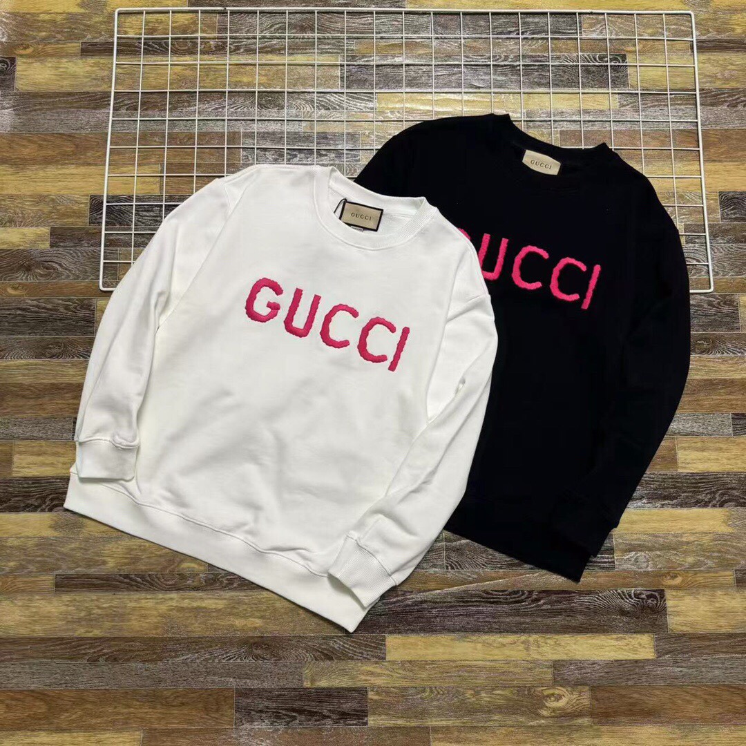 Gucci 2024 Pink Embroidered Logo Cotton Crew Neck Sweatshirt for Men and Women