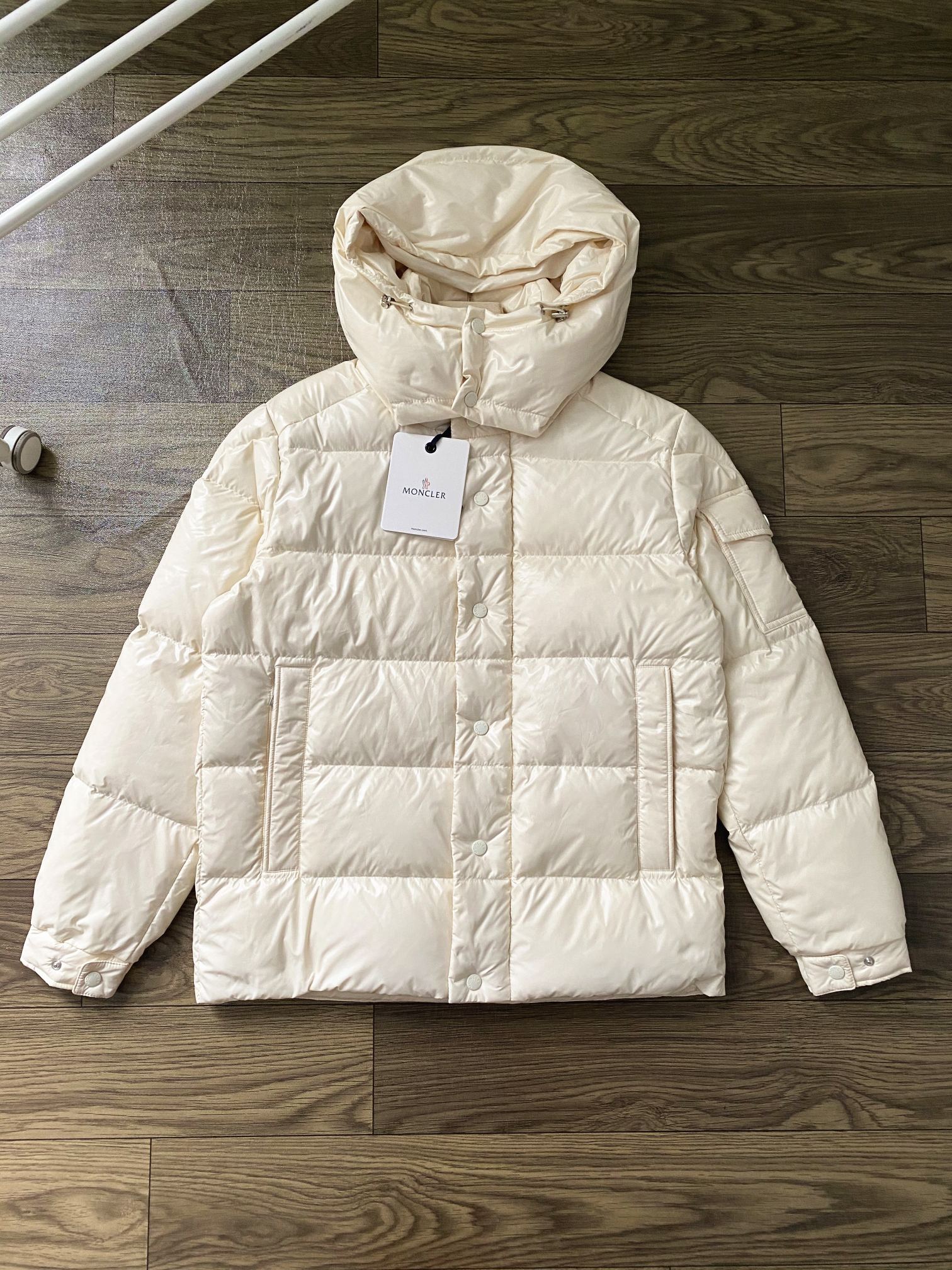 Moncler Kleding Bontmantel Zwart Roze Wit Unisex Witte ganzendons Bovenzijde met capuchon