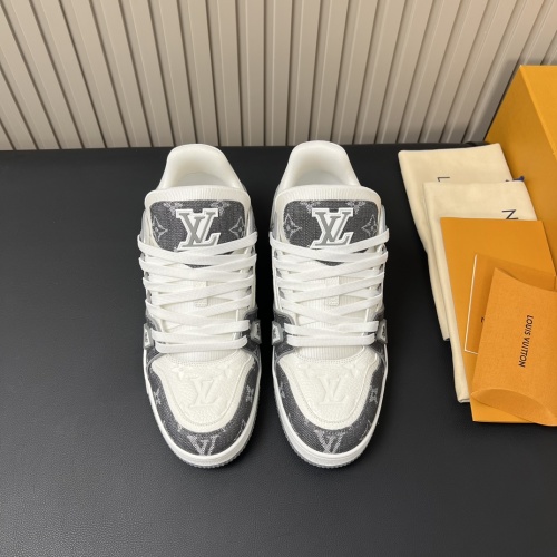 Louis Vuitton Trainer Sneaker in Monogram Embossed Leather Grey Denim 1 Louis Vuitton Trainer Sneaker in Monogram Embossed Leather Grey Denim