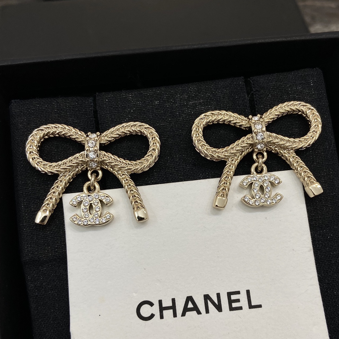 NO:102274,CH@NEL Xiang @er bow hanging double C earrings, Chanel earrings, chanel, earrings19860909CH@NEL 香@儿 蝴蝶结吊双c耳环,香奈儿耳钉,chanel,earrings,Jewelry