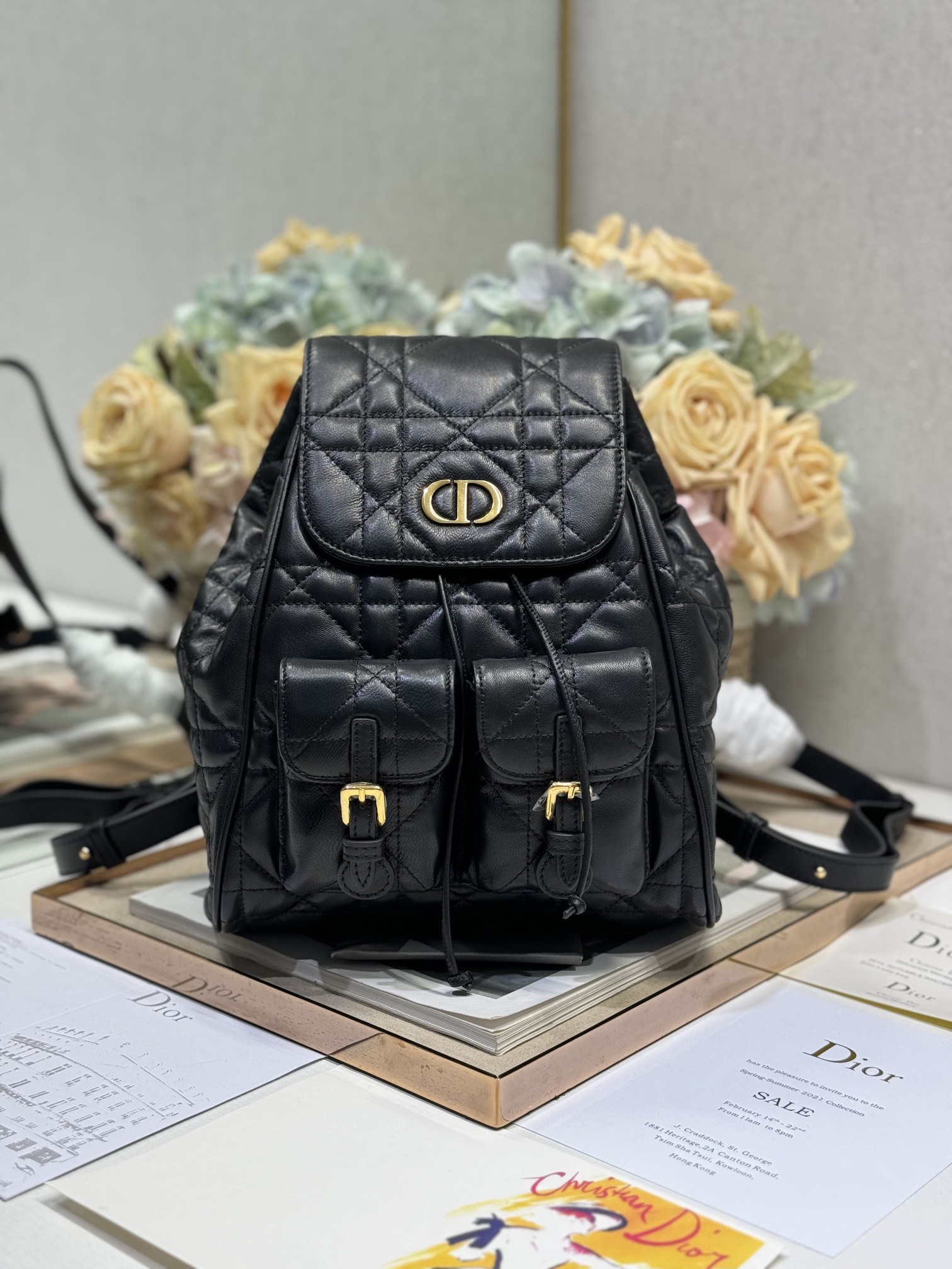 Dior Caro Bags Backpack High Quality Replica
 Black Gold Vintage Sheepskin Spring Collection