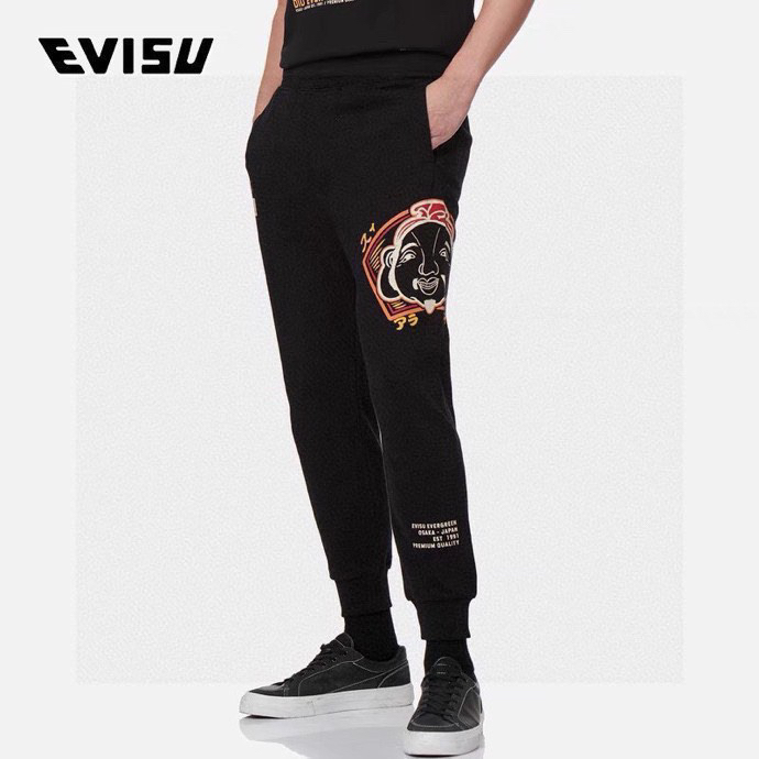 Evisu Kleding Broek Zwart Afdrukken Mannen Katoen