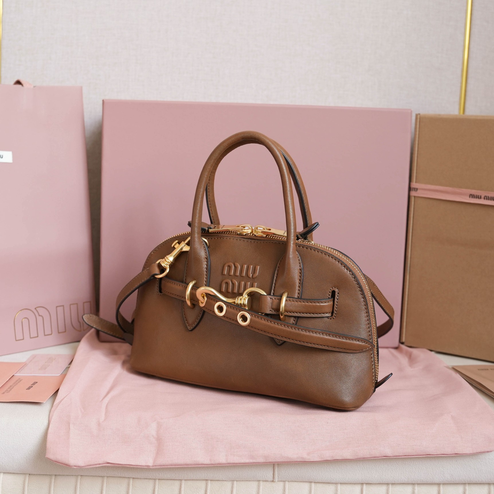 Miu Miu Aventure Nappa Leather Top Handle Bowling Bag, Brown Leather 3 a1729840710688 8206
