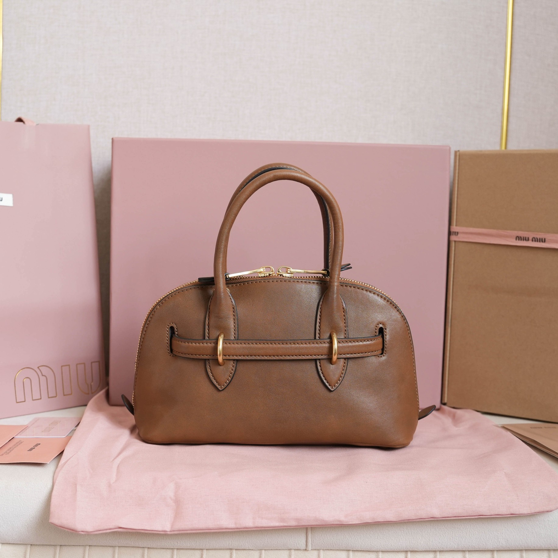 Miu Miu Aventure Nappa Leather Top Handle Bowling Bag, Brown Leather 4 a1729840710811 1046
