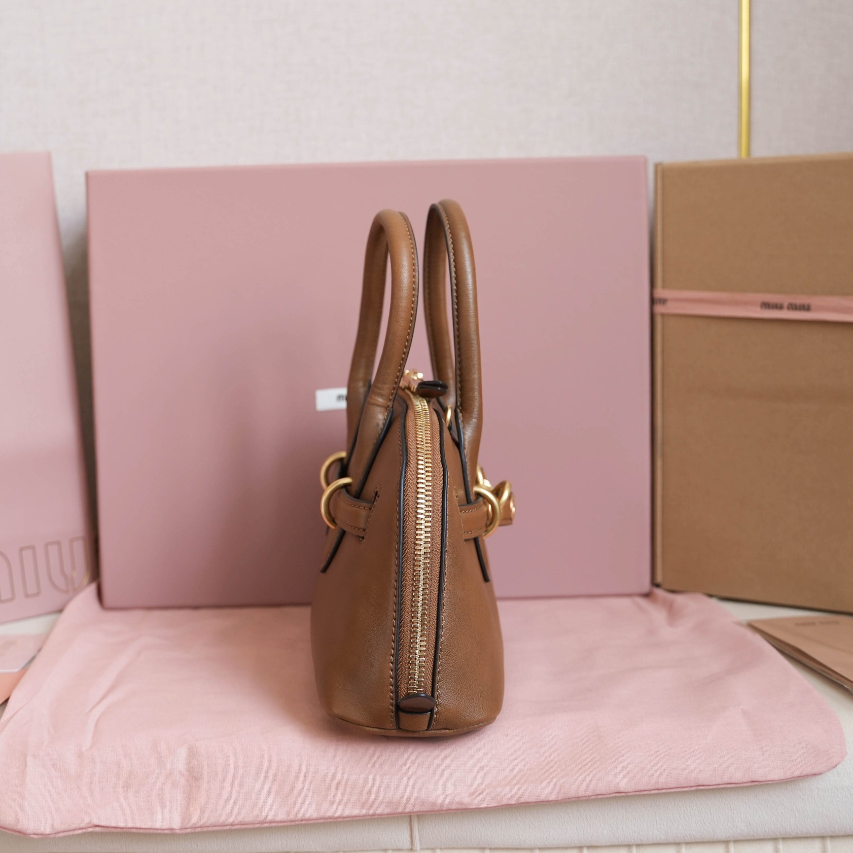 Miu Miu Aventure Nappa Leather Top Handle Bowling Bag, Brown Leather 5 a1729840710936 5586