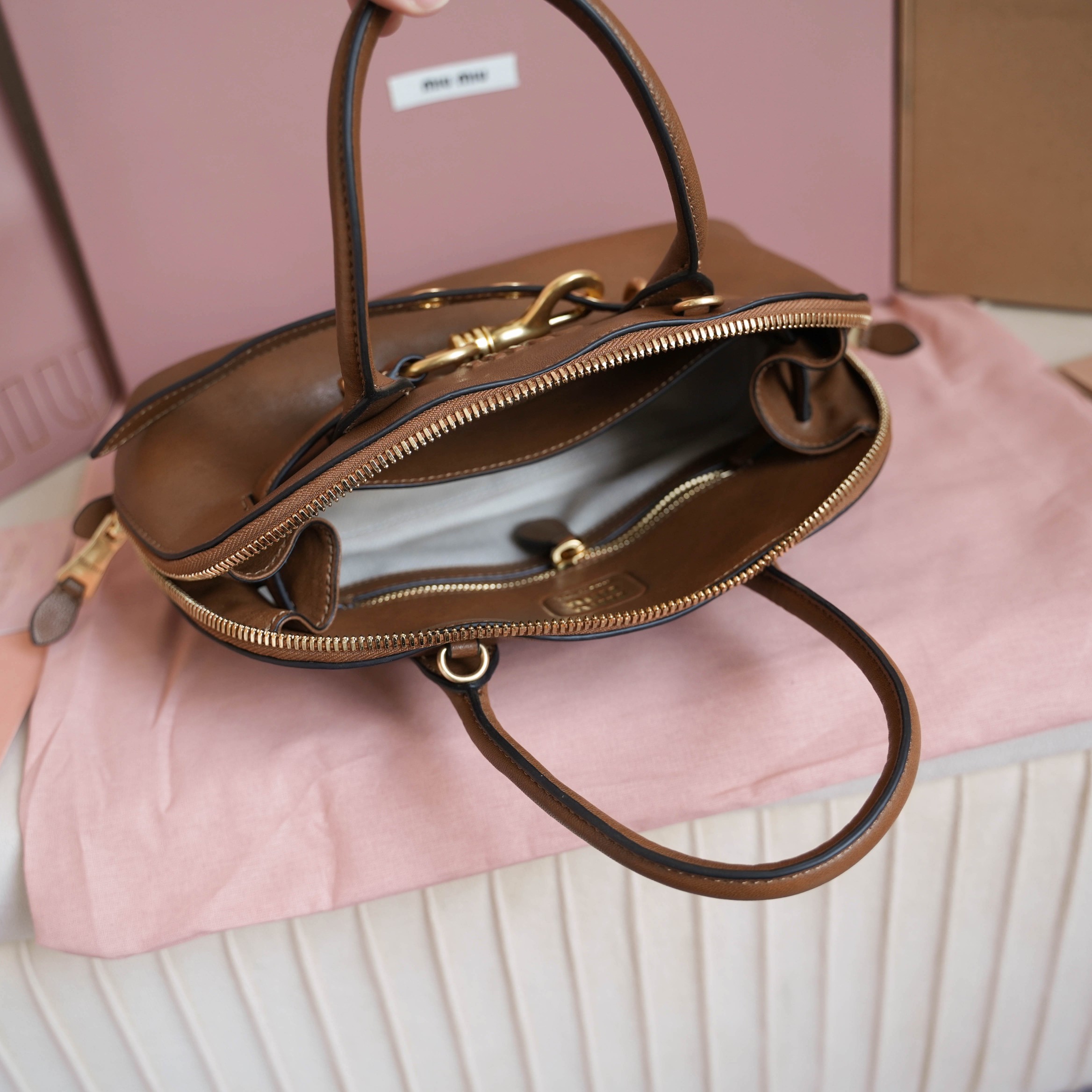 Miu Miu Aventure Nappa Leather Top Handle Bowling Bag, Brown Leather 10 a1729840711668 1262
