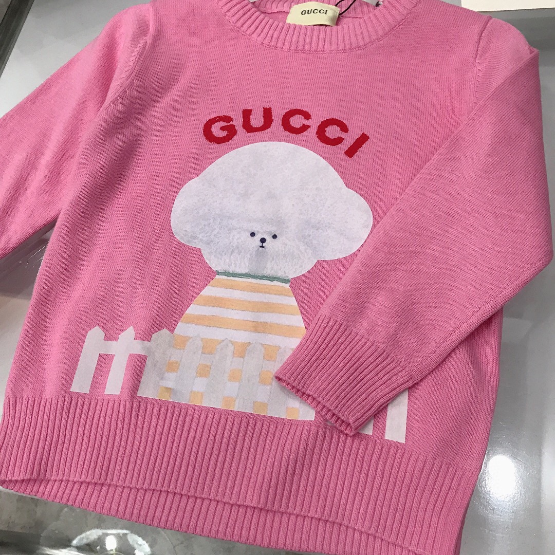 “GUCC* High-Quality Knit Sweaters for Boys and Girls, Cute Pup Design, Soft and Cozy” - 图片 5