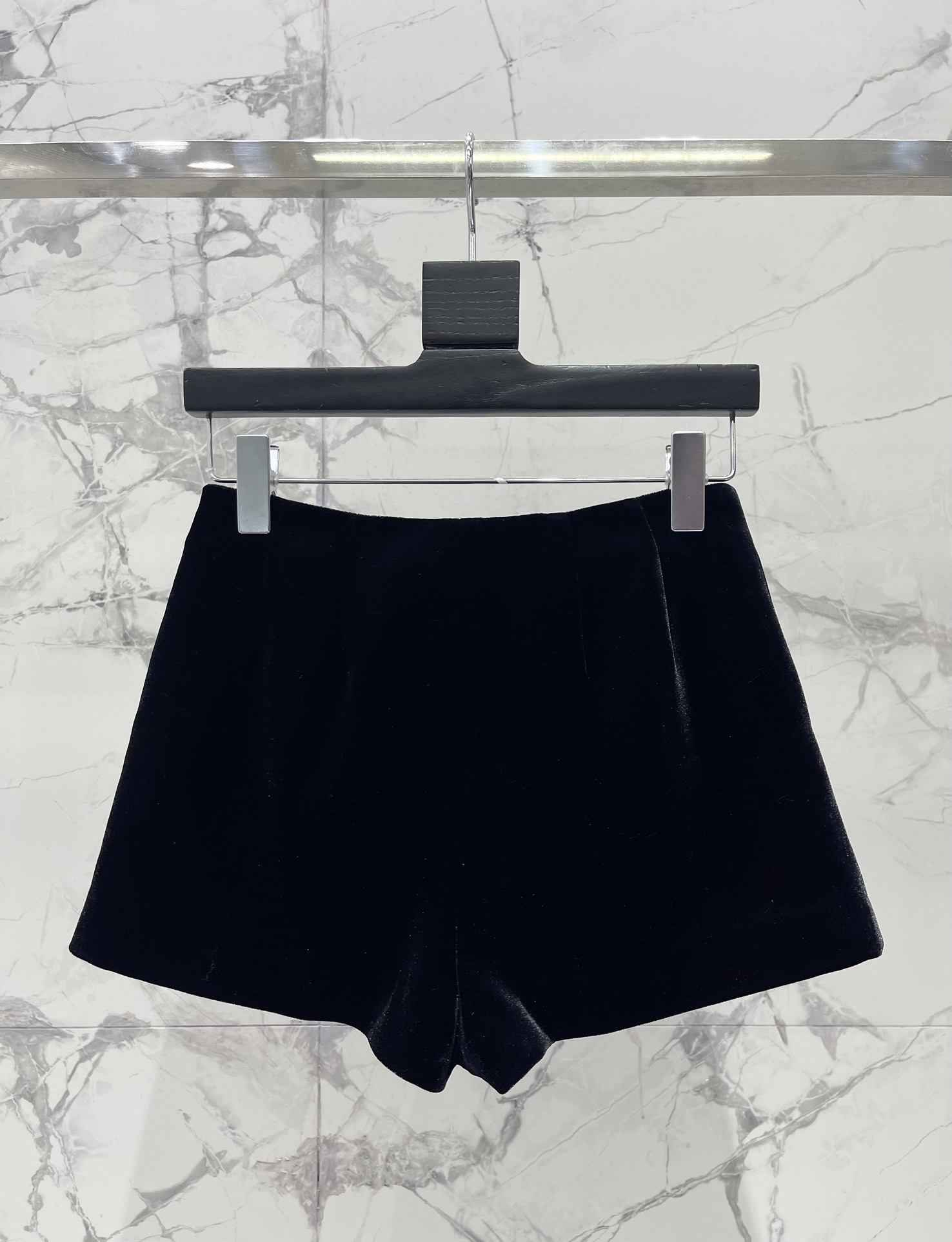 Yves Saint Laurent Black Velvet High-Waisted Shorts with Rhinestone Embellishments 9 i1729846960 7865 7