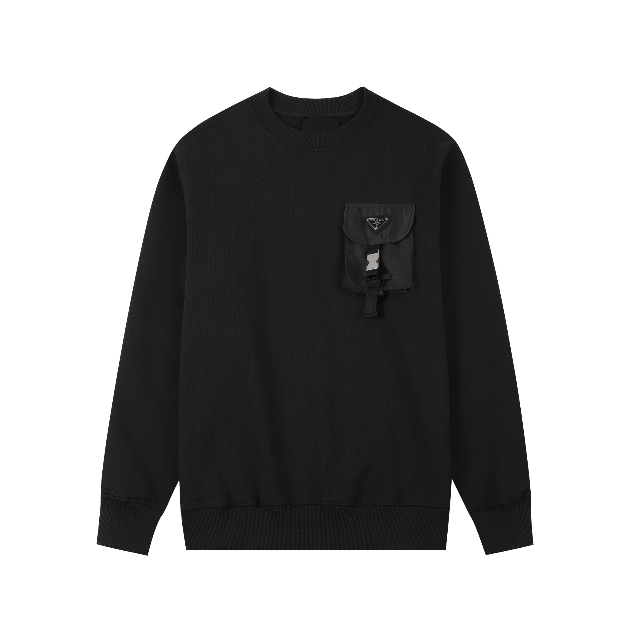 PRAD* 2024AW Sudadera de cuello redondo de nuevo estilo Otoño e Invierno. Bolsillo de tela tejida en el pecho con trián…