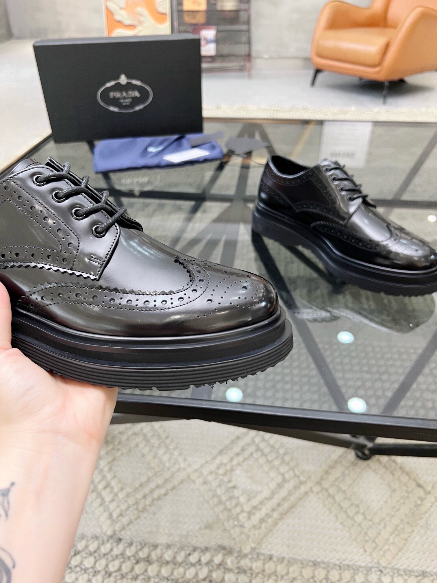 Prada Haute Couture Classic Luxury Leather Shoe Loafer Shoes 6