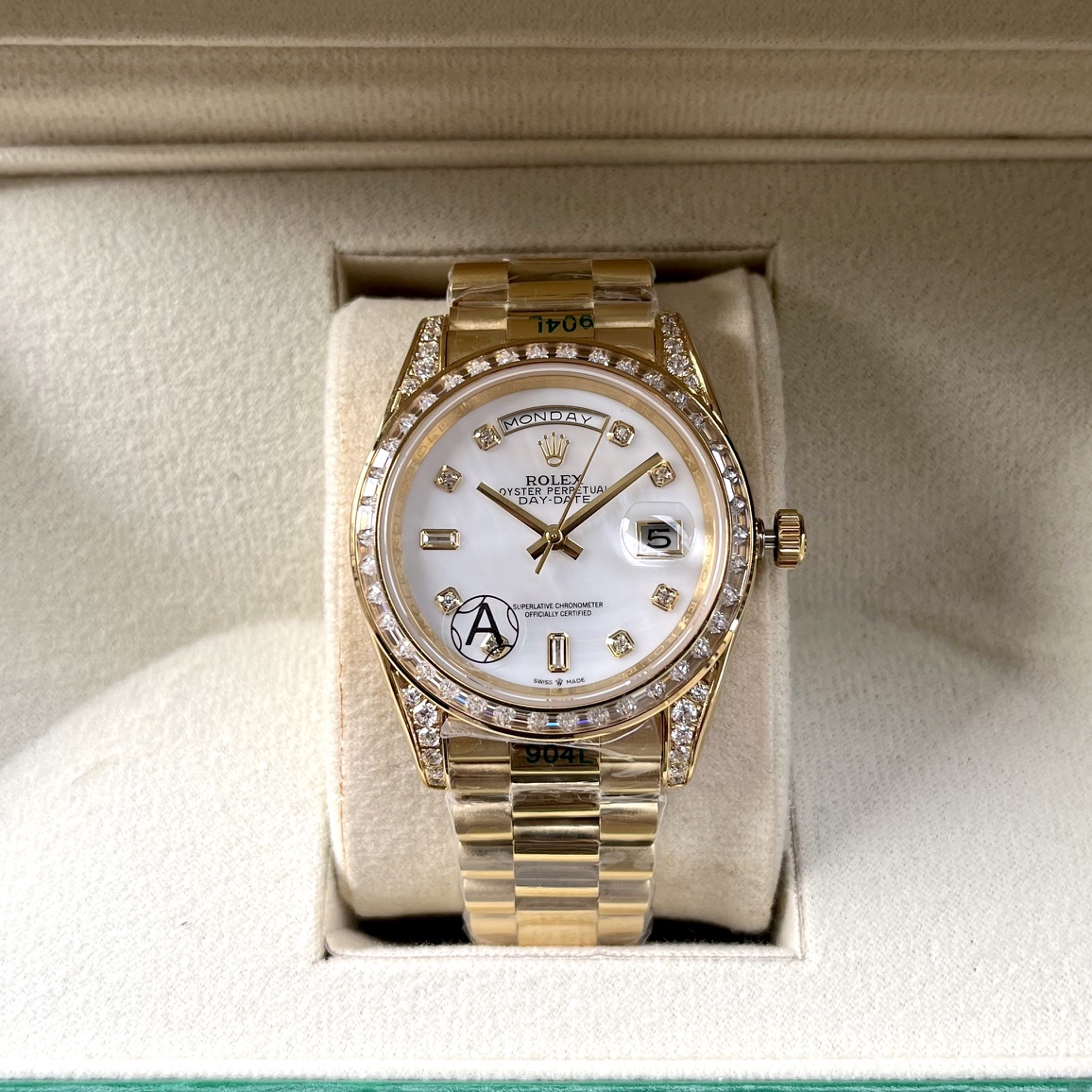 Rolex Day-Date 41mm Diamond Bezel Gold-Tone Stainless Steel Automatic Watch