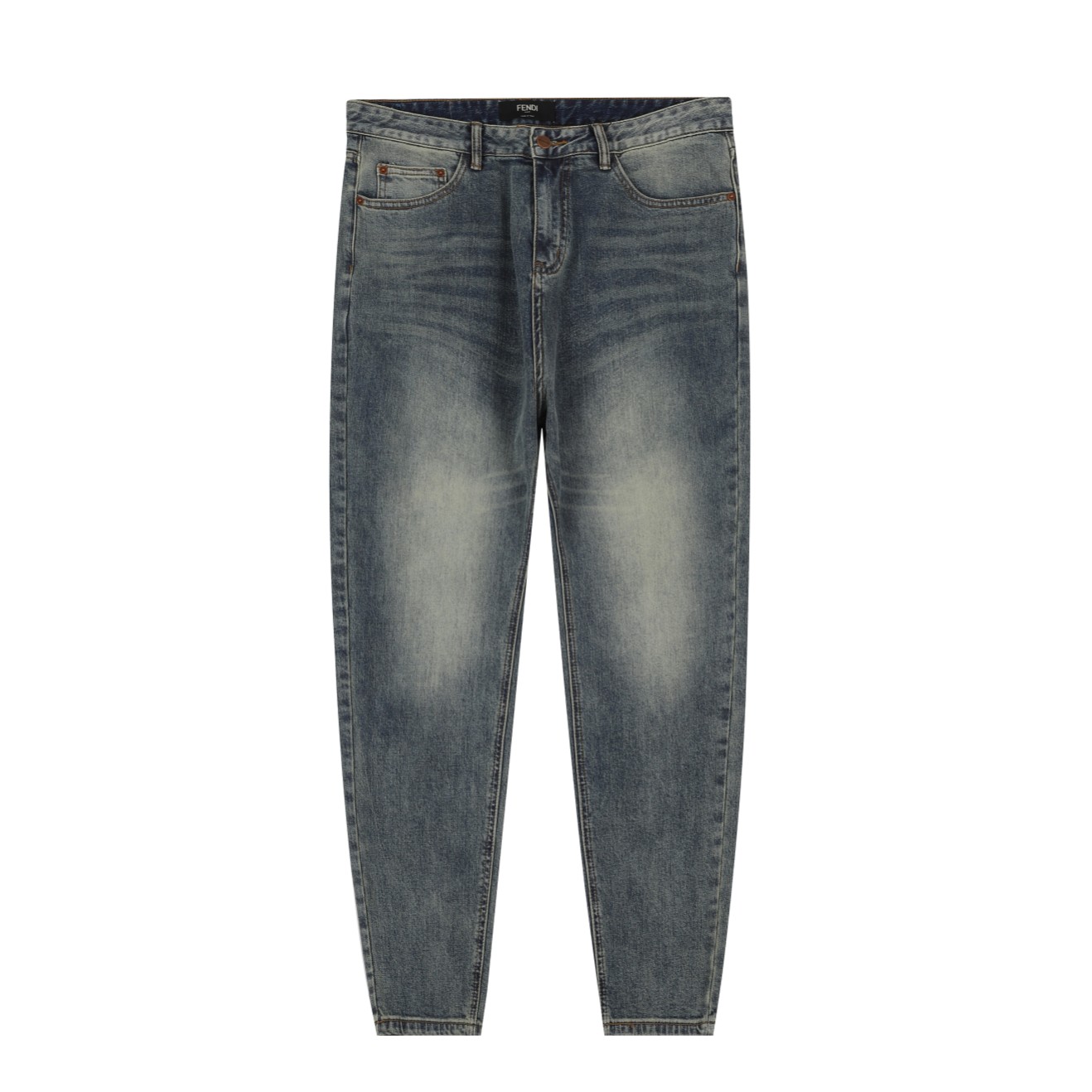 FEND Fen* 2024AW otoño/invierno pantalones vaqueros largos nuevos, bordado de letras en bolsillo trasero con técnica Ta…