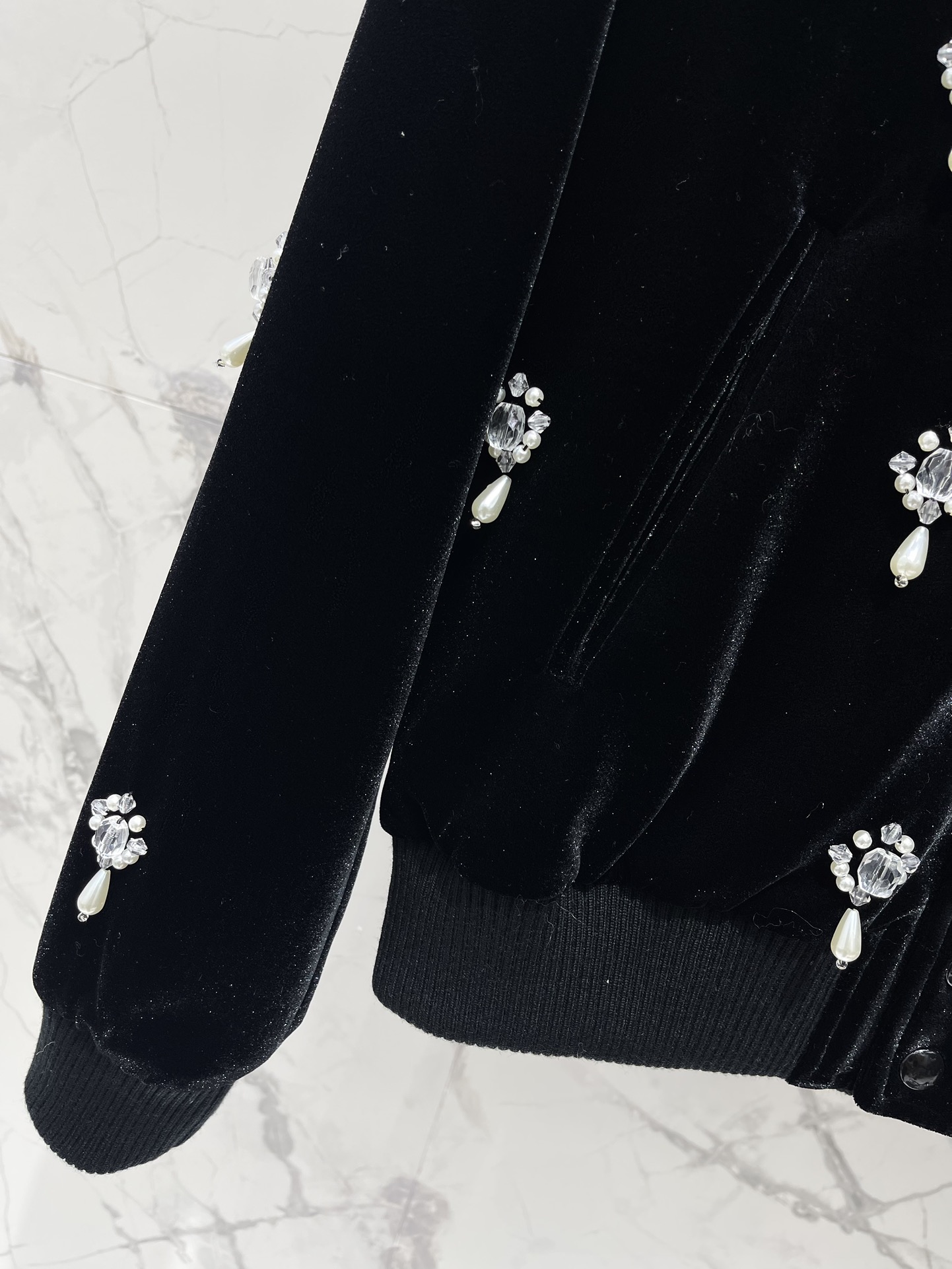 Yves Saint Laurent Embellished Velvet Jacket - Diamond Studded, Black, Women's 5 i1730193571 5422 3