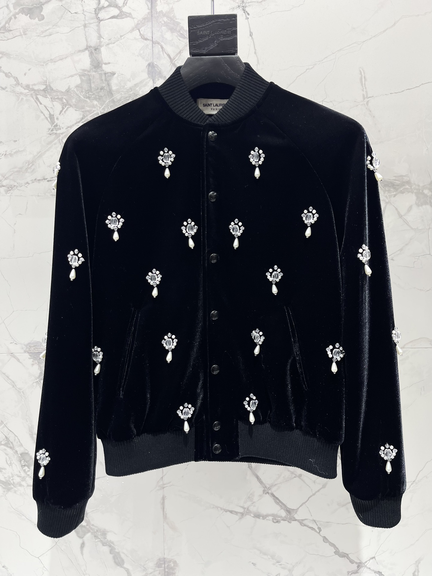 Yves Saint Laurent Embellished Velvet Jacket - Diamond Studded, Black, Women's 3 i1730193571 6903 1