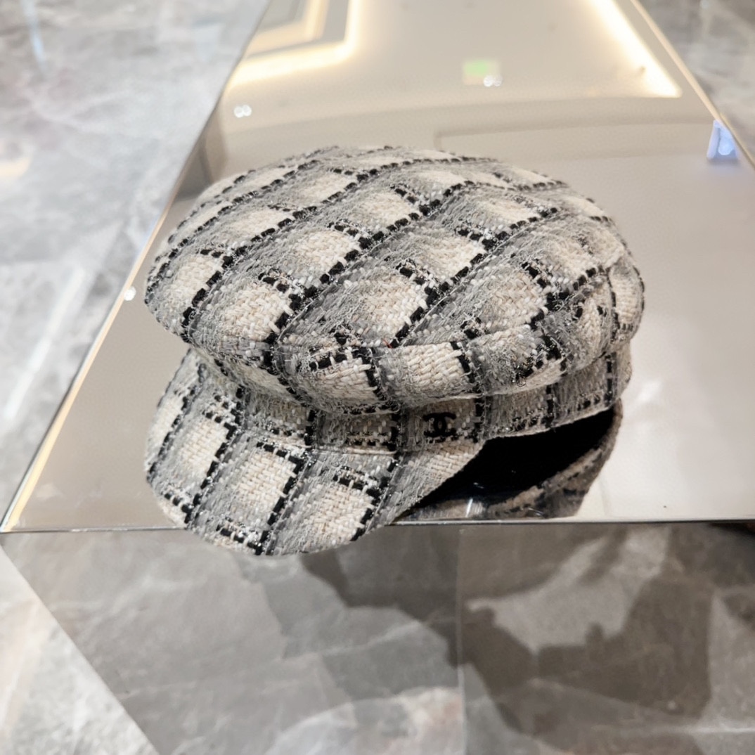 NO:215119,Chanel Chanel autumn and winter new octagonal hat, painter hat, pearl pattern fabric, multi-piece splicing, head circumference 57cm hat, fisherman hat baseball hat knit hat, hat, chanel, chanel, espadrilles, hats19860909Chanel 香奈儿 秋冬新款八角帽,画家帽,珍珠纹面料,多片拼接,头围57cm帽子渔夫帽棒球帽针织帽,帽子,chanel,chanel,espadrilles,hats,hat