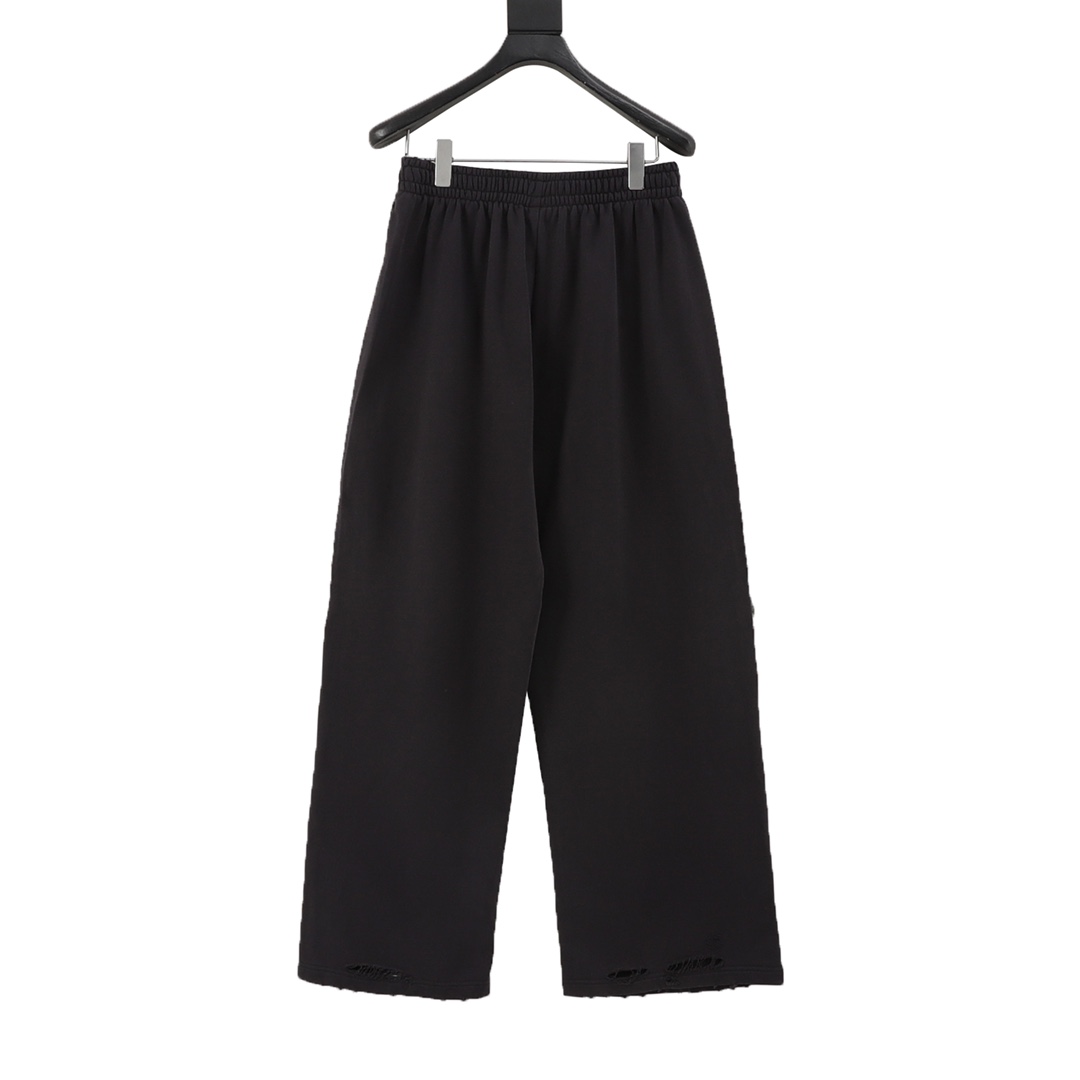 Balenciaga/巴黎世家 走秀款地球图案直喷印花水洗做旧磨破长裤