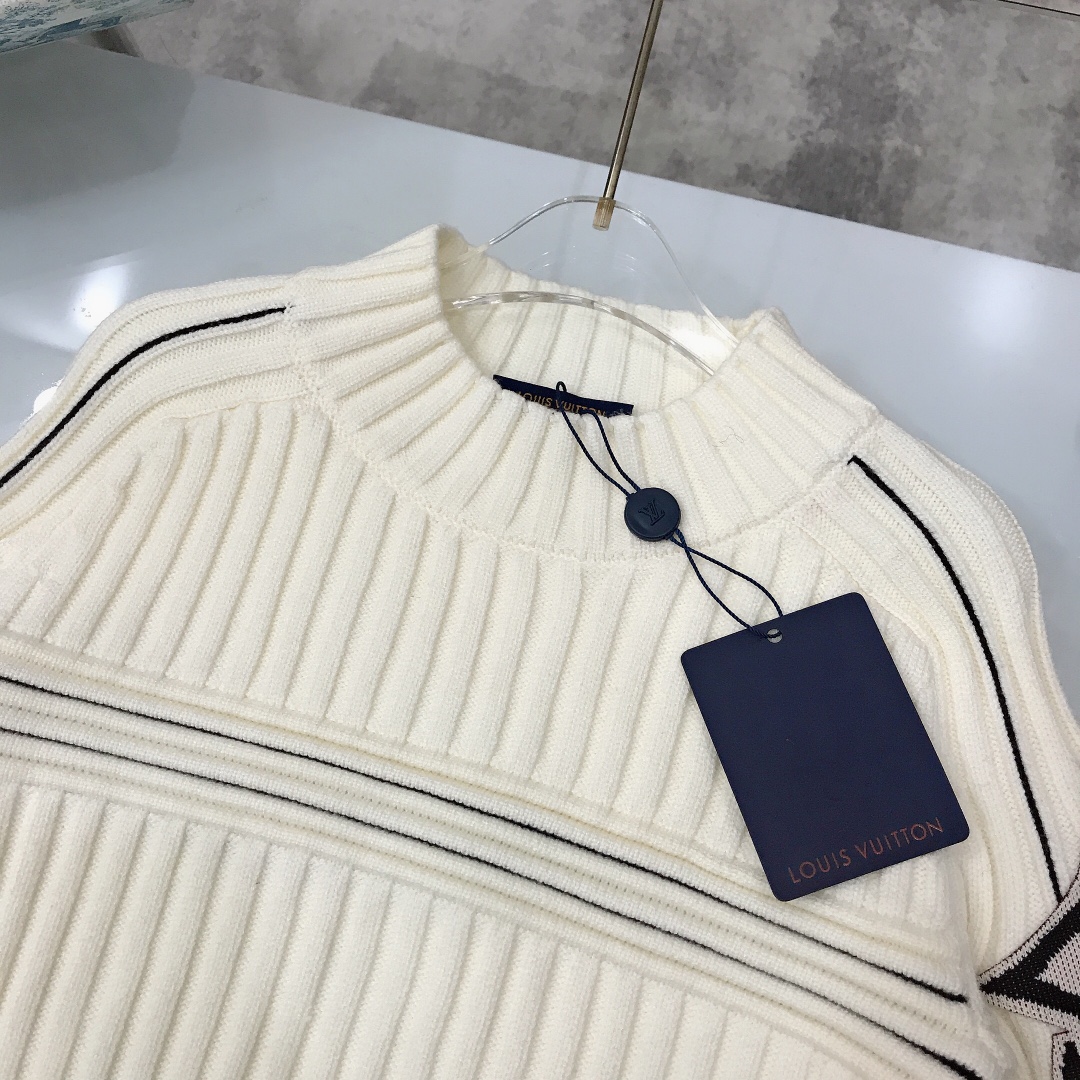 LOUI* & VUITTO* White Logo Knit Classic Sleeve Collar in Sizes 100-165 - 图片 4