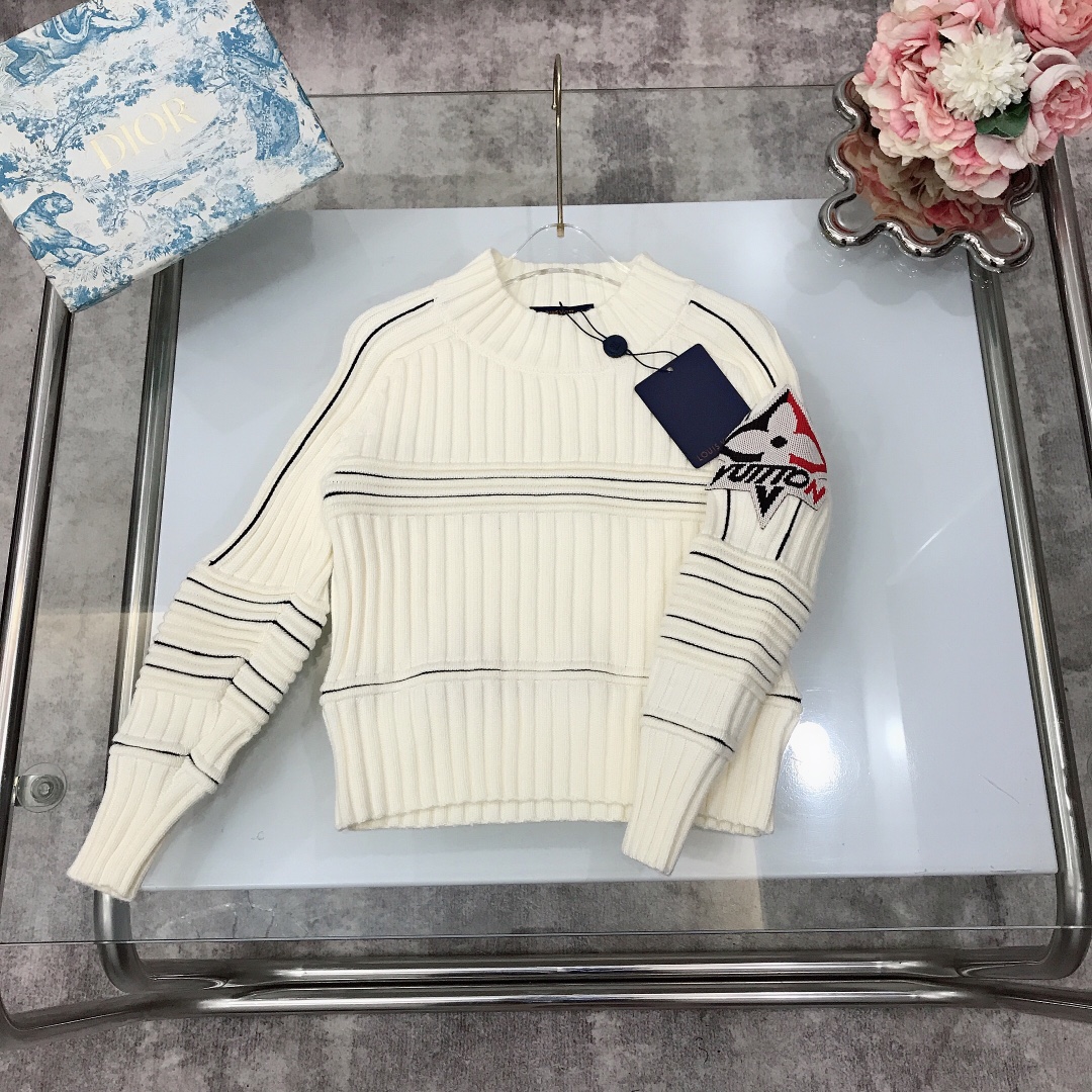 LOUI* & VUITTO* White Logo Knit Classic Sleeve Collar in Sizes 100-165 - 图片 2