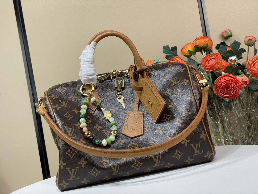 Louis Vuitton LV Speedy Tassen handtassen Monogram Canvas Struisvogelleer N12243