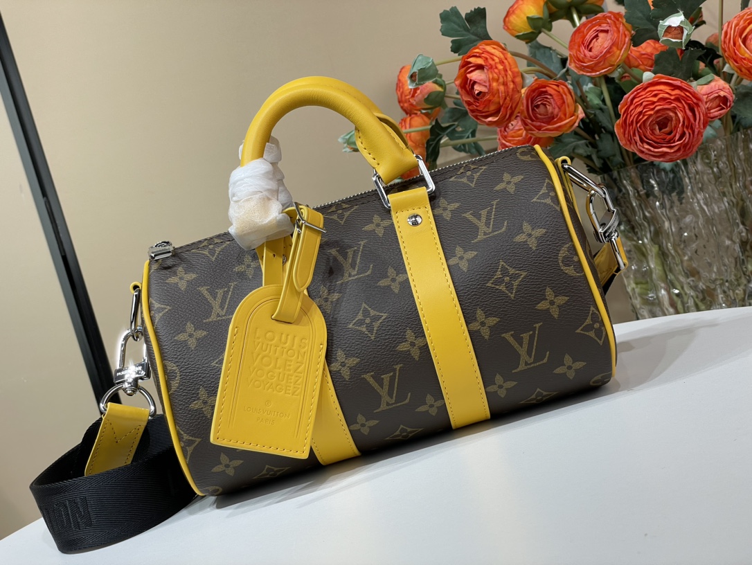 Louis Vuitton LV Keepall Tassen handtassen Blauw Geel Canvas Vintage M12609