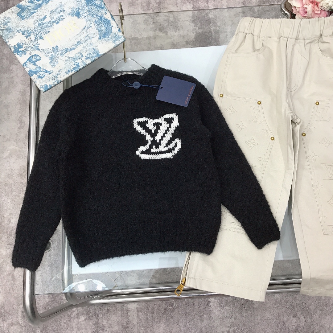 LOUI* & VUITTO* Large Logo Wool Sweaters in Black Almond, Sizes 100-165 - 图片 3