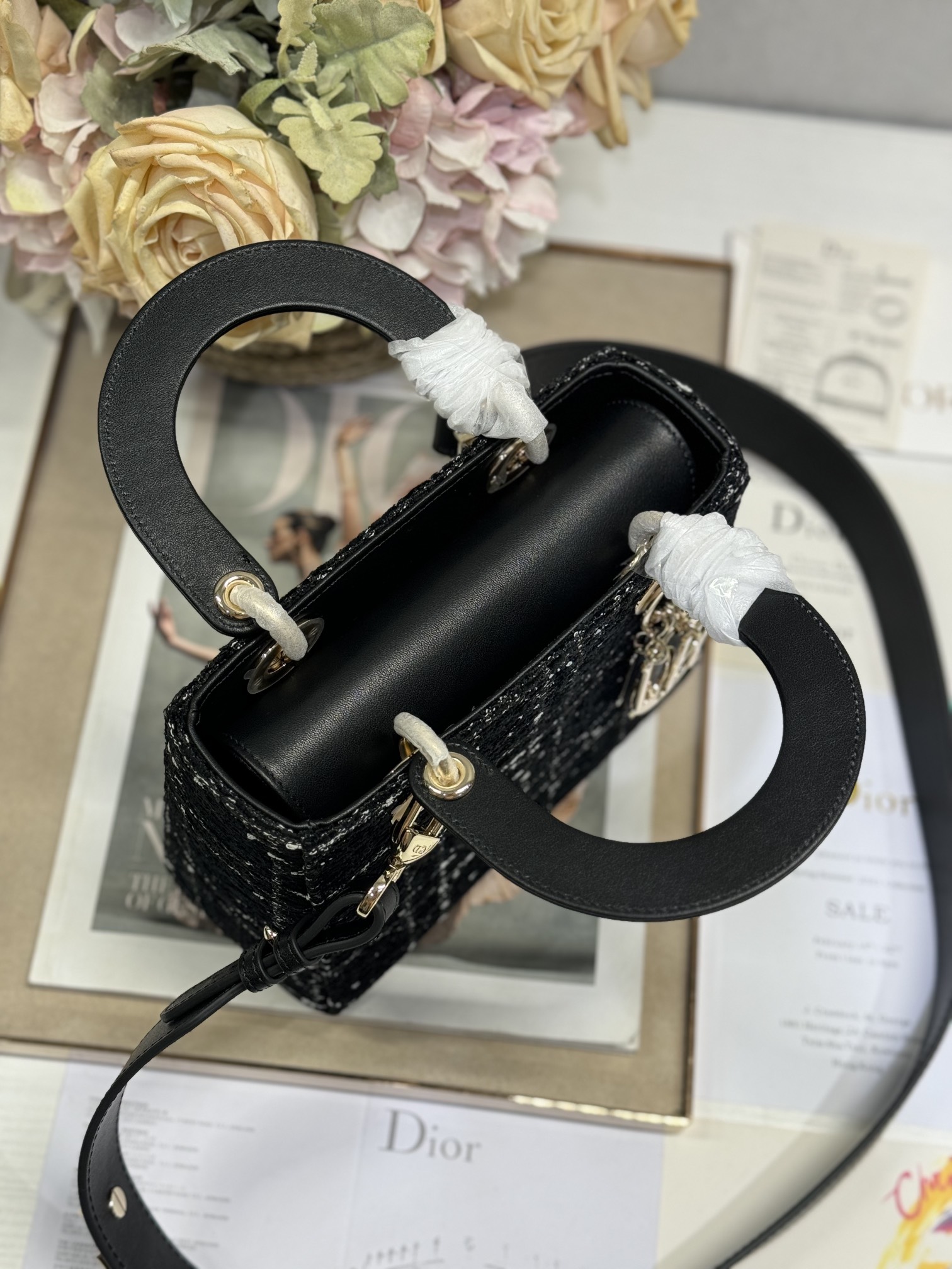 Dior Lady Dior Black Tweed Handbag with Wide Shoulder Strap 7 i1730363619 38 6
