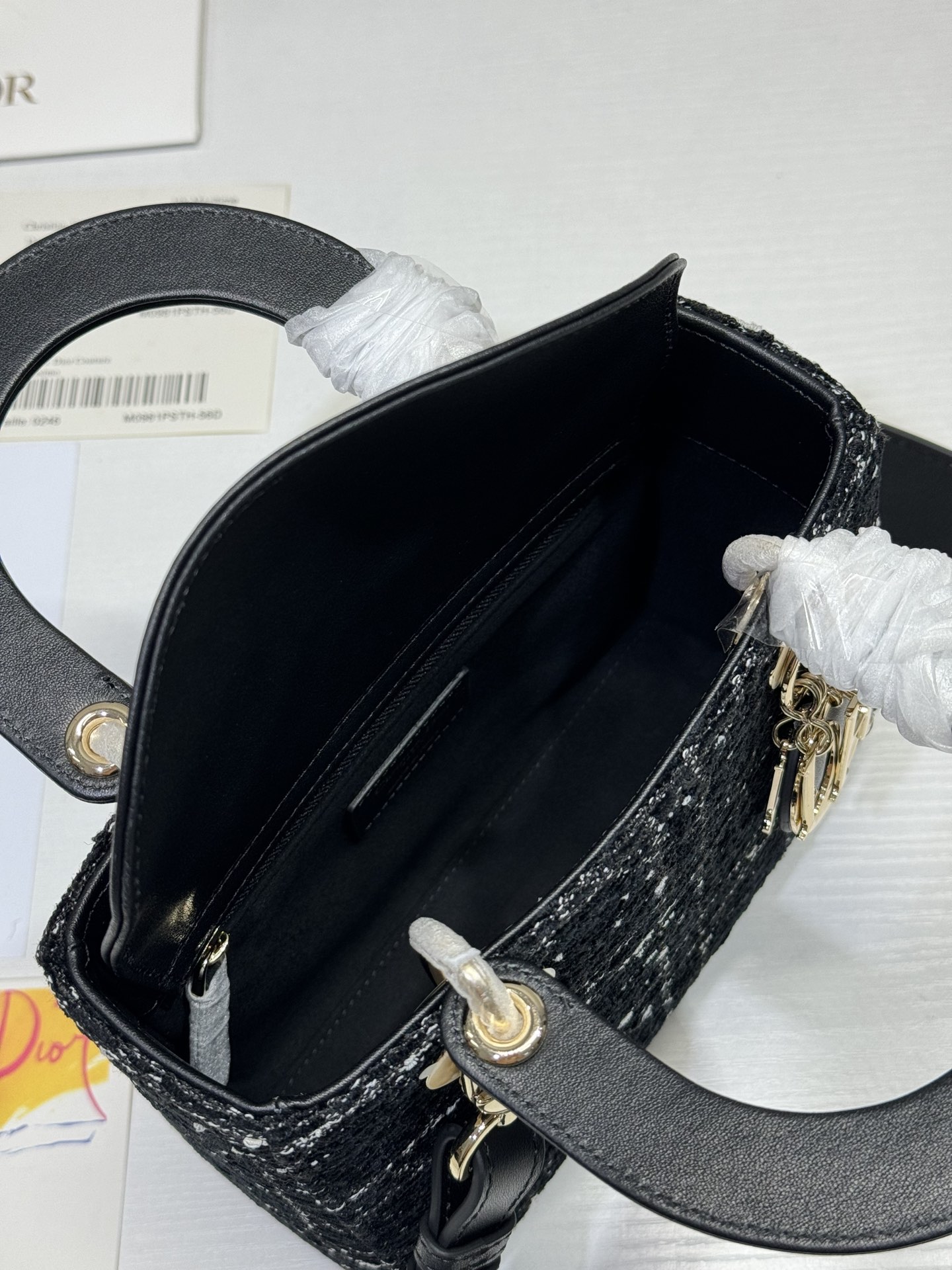 Dior Lady Dior Black Tweed Handbag with Wide Shoulder Strap 8 i1730363619 6919 7