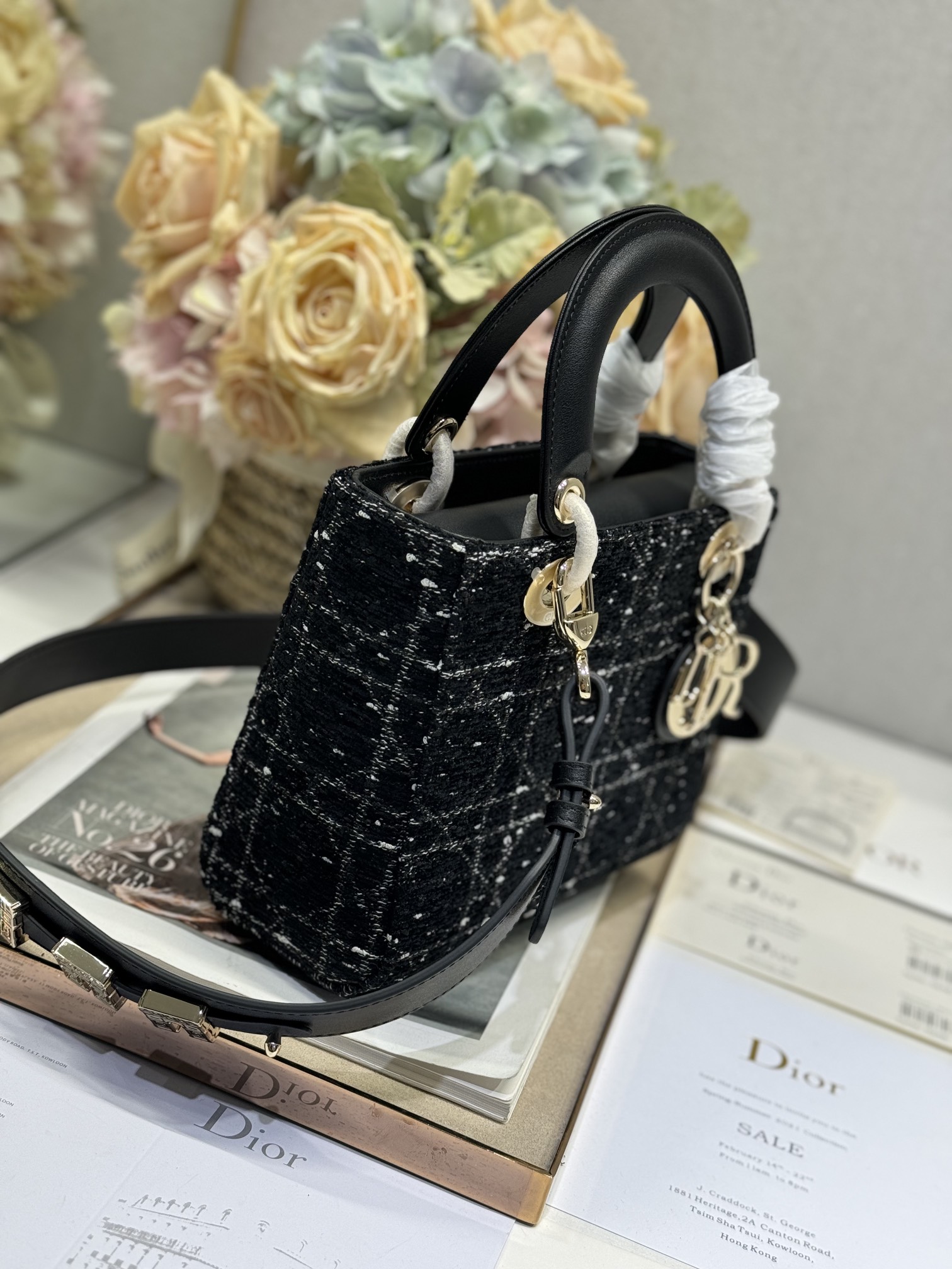 Dior Lady Dior Black Tweed Handbag with Wide Shoulder Strap 2 i1730363619 8088 1