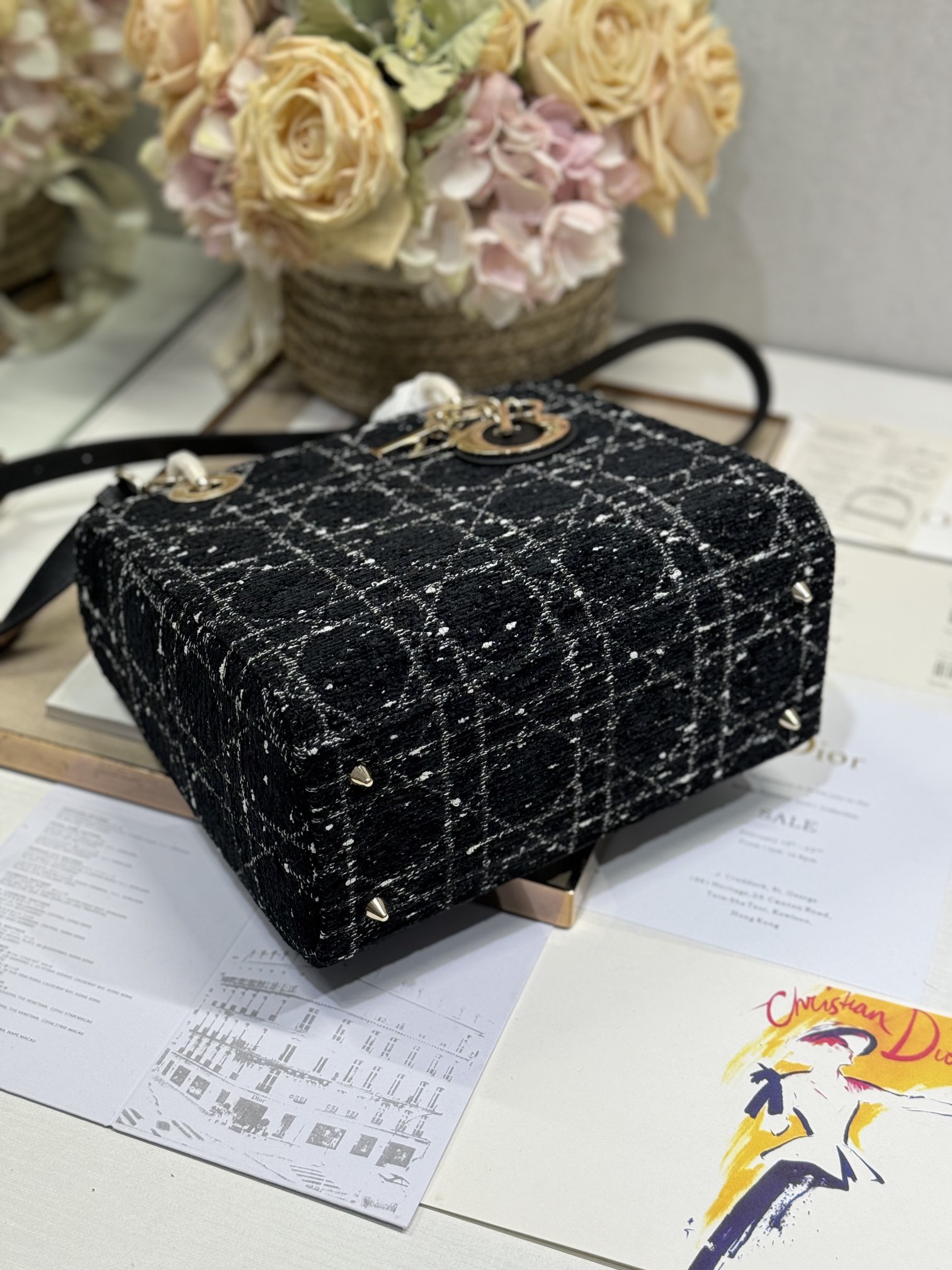 Lady Dior Black Tweed Handbag, Five-Compartment, Adjustable Strap, 24 x 20 x 11 cm 6 i1730364102 674 5