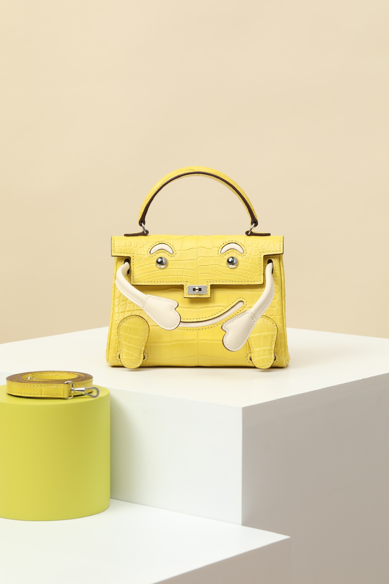 Hermes Kelly Bolsas Sacos de corpo cruzado & Ombro Branco Amarelo Pele de vitelo Couro vaca