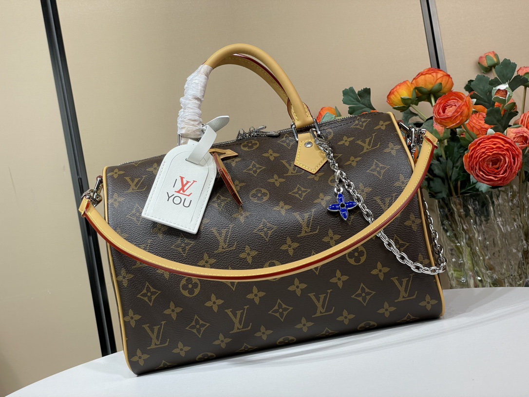 Louis Vuitton LV Speedy Zwart Geel Canvas Kettingen m12243