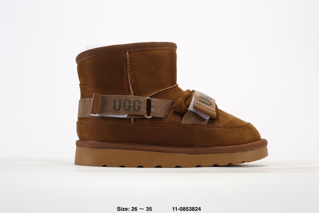 超萌童鞋✅UGG保暖 羊皮毛一体 魔术贴舒适时尚百搭中筒 雪地儿童靴 尺码：26-35 ID：11-0853824-选品中心