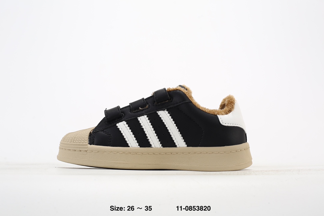 图片[5]-🈴集 阿迪达斯经典贝壳头魔术贴软底儿童板鞋 加绒保暖休闲超萌童鞋 经典三条纹贝壳头🆕 优质皮料，质感满满🈵 魔术贴设计，穿脱方便✌🏻 软底脚感超赞👍🏻 11-0853820-选品中心