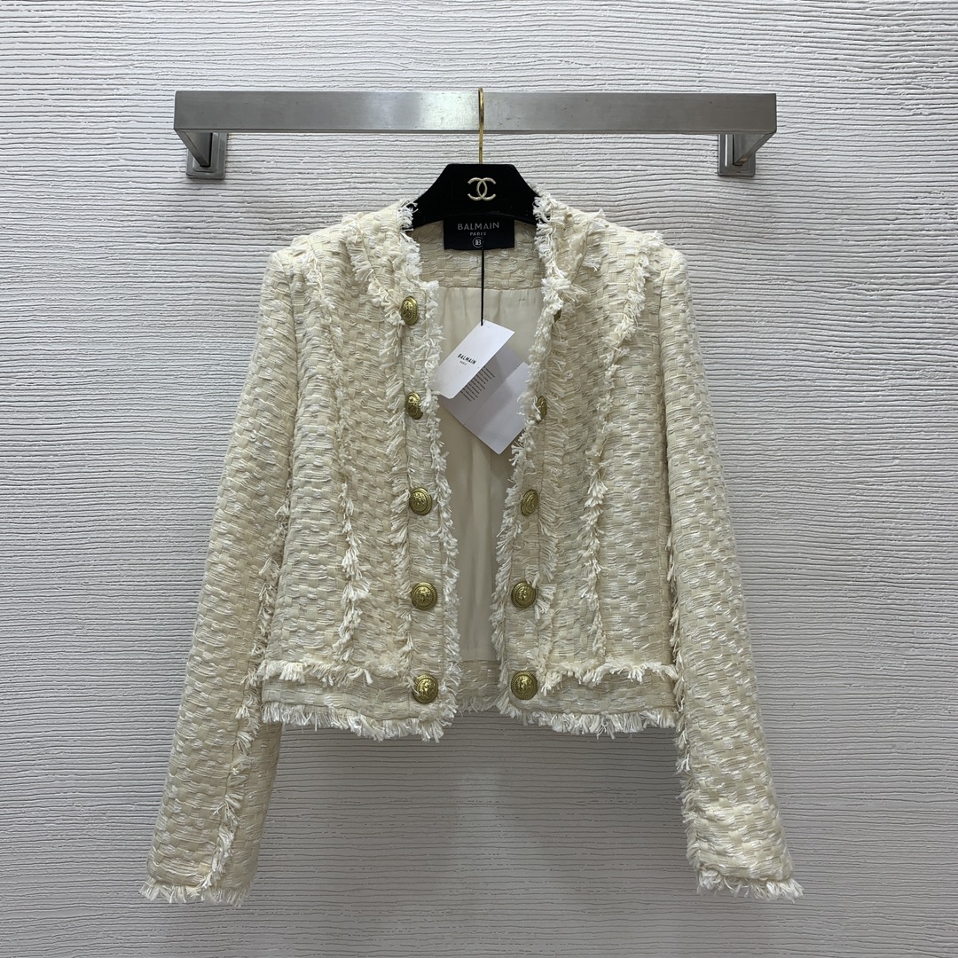 NO:313478,Model number G24111138 Balmai* newest high-end custom bronze lion head double-breasted placket decoration tassel edge braided round neck short tweed jacket!  Apricot color, (Size S bust 98, sleeve length 59, clothing length 52), balmain, jackets & coats, alexander wang19860909款号G24111138 Balmai*新款 高端定制古铜狮子头双排扣门襟装饰 流苏边编织圆领短款粗花呢外套！杏色,（S码胸围98,袖长59,衣长52）,,balmain,jackets & coats,alexander wang,Women's clothing