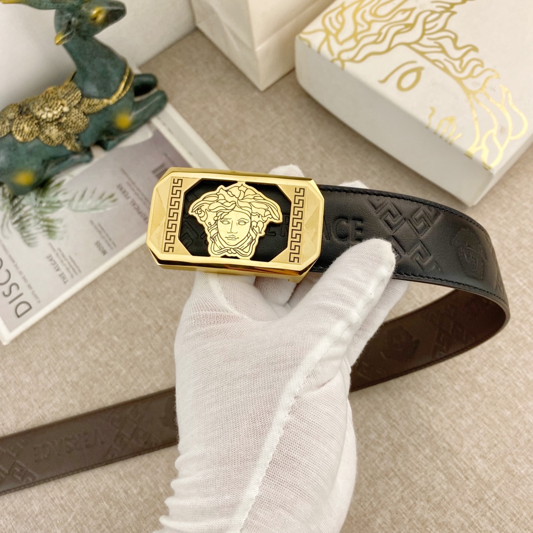 范思哲特种皮腰带系列原厂五金精品不锈钢扣手感柔软舒适宽3.8CM