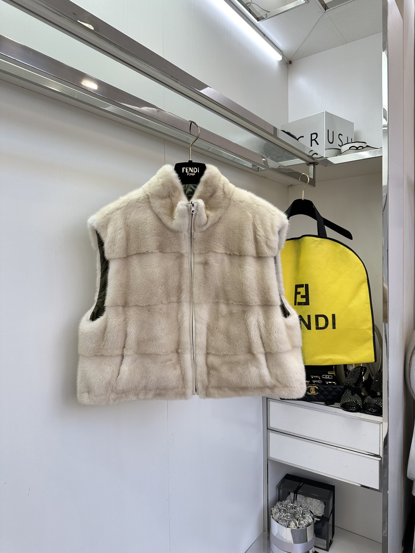 Luxurious Purple Mink Fur Suit with High-Collar Vest Design – Coffee, M L - 图片 1