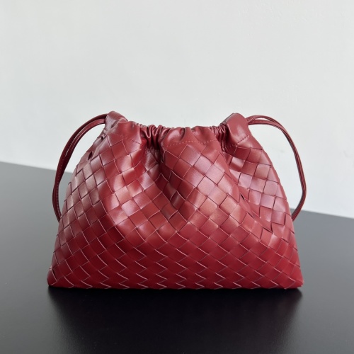 Bottega Veneta Woven Leather Bucket Bag with Drawstring Closure, Burgundy 1 Bottega Veneta Woven Leather Bucket Bag with Drawstring Closure, Burgundy