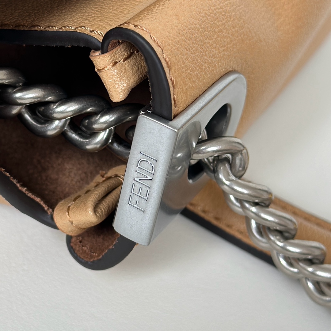 Fendi Baguette Chain Large Handbag in Soft Calfskin Leather, Brown Suede Interior 8 i1731146605 80 6